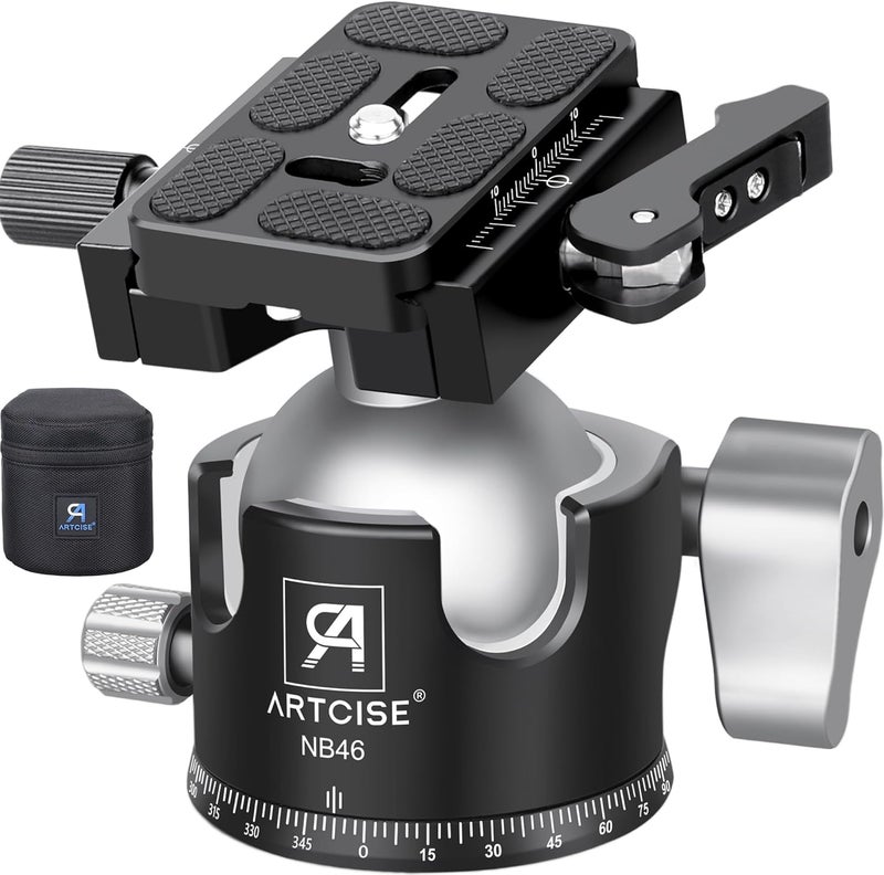ARTCISE 46mm Low ProfileTripod Ball Head with Lever Release Heavy Duty Ball Head Camera Ball Head with Arca Swiss Quick Release Plate for Camera Tripod Monopod DSLR Camcorder Telescope Max Load 55lbs - Image 1